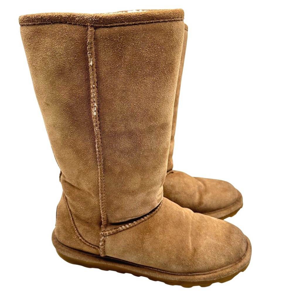 Bearpaw Emma Tall Hickory Brown Suede Sheepskin Fur Lined Winter Boots Womens 9